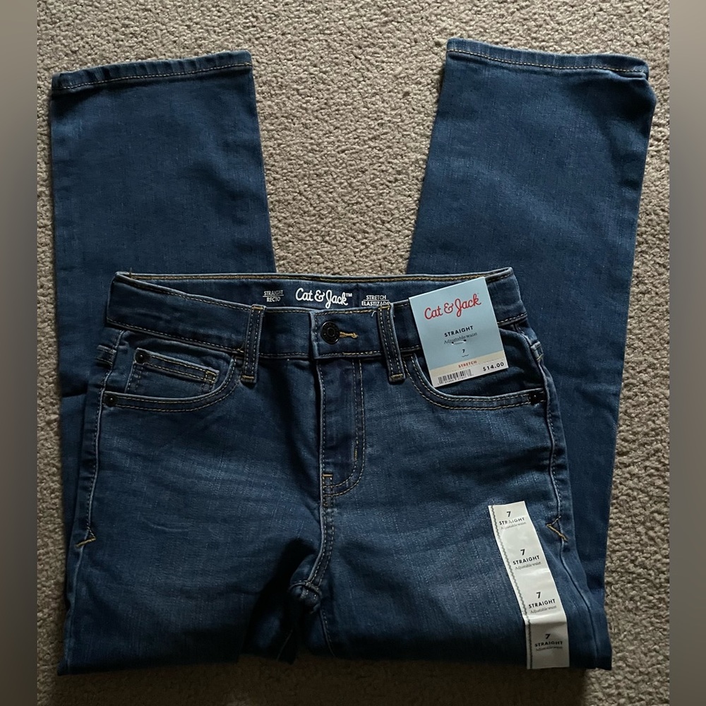 NWT Cat and Jack Girls Straight-fit mid-rise stretch jeans button and Zipper